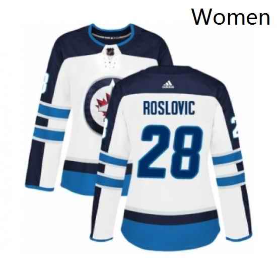 Womens Adidas Winnipeg Jets 28 Jack Roslovic Authentic White Away NHL Jersey